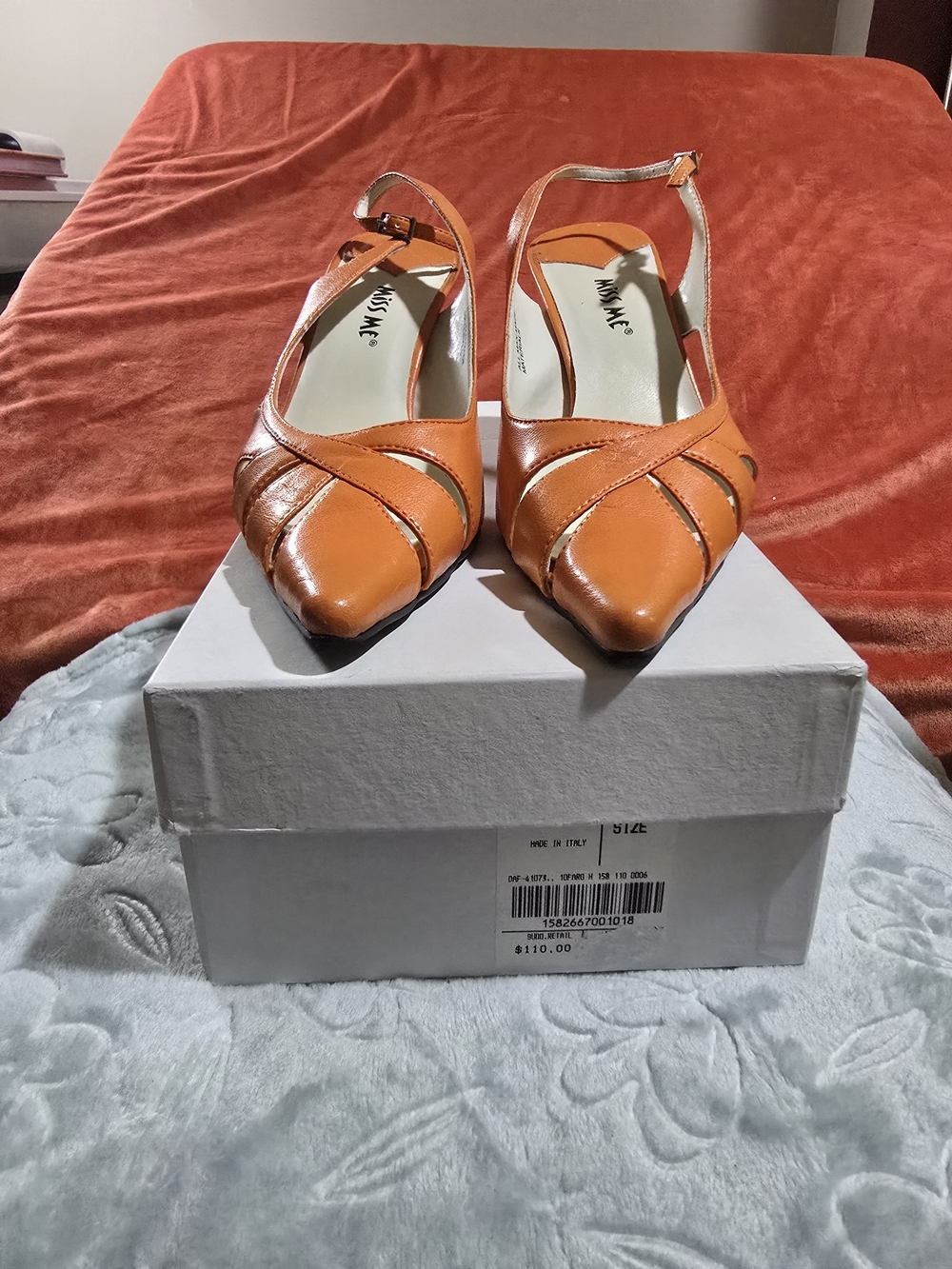 Women's Orange Pointed Toe Slingback Heels